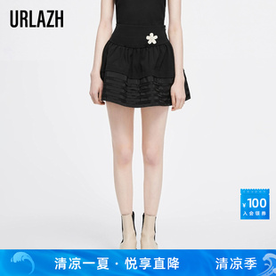 URLAZH有兰秋季 黑色高腰蓬蓬裙ins减龄显瘦半身裙女 新款 经典