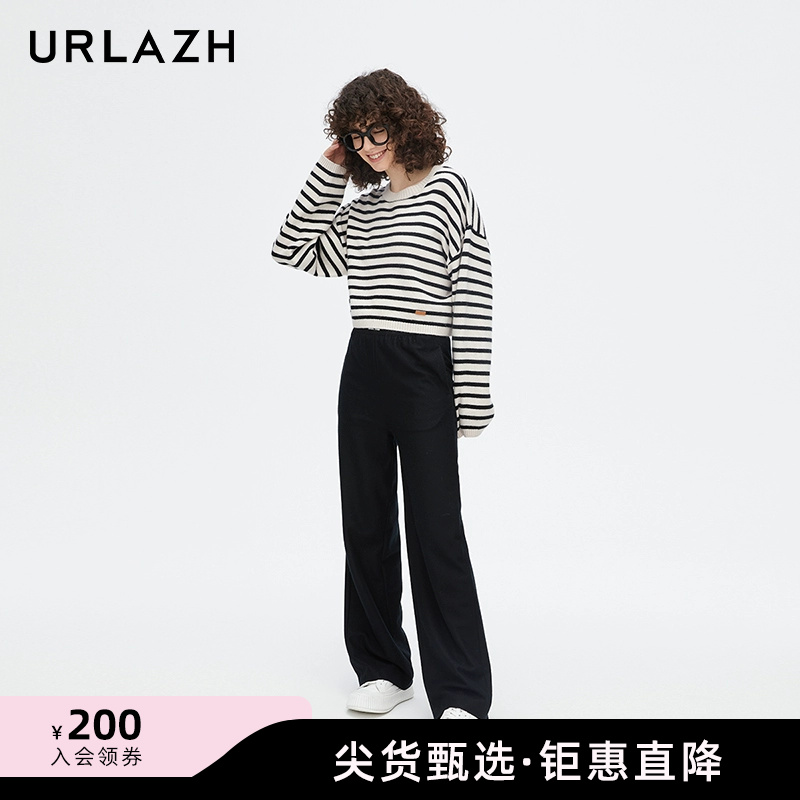 urlazh/有兰黑色宽松直筒休闲裤