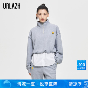 新款 urlazh有兰冬季 设计感小众潮ins原创高领浅灰休闲卫衣女