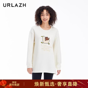 T恤上衣 卡通白色简约休闲宽松圆领长袖 URLAZH有兰新款 慵懒风时尚