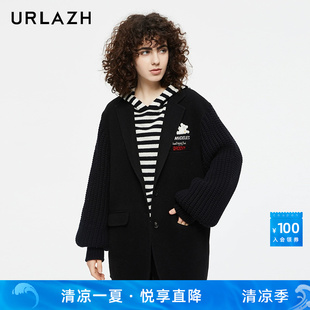 URLAZH有兰秋季 黑色休闲宽松羊毛大衣呢子外套女 新款 复古时尚