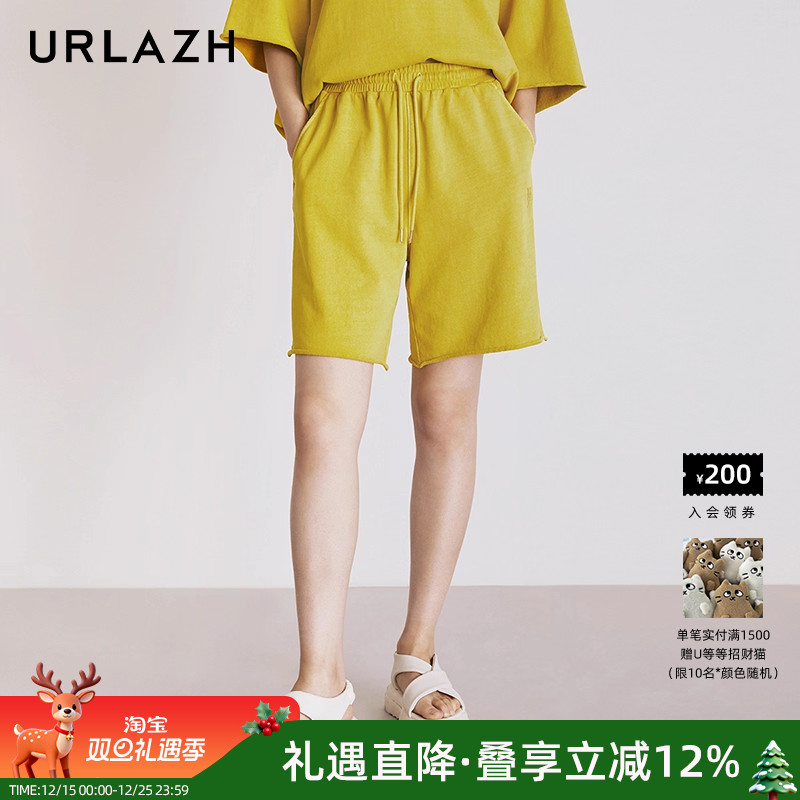 复古宽松直筒松紧腰短裤