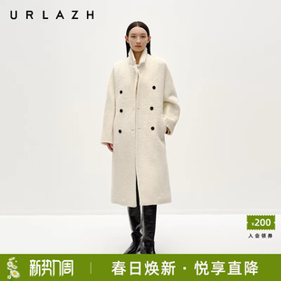 大衣毛呢外套 羊驼毛复古气质双排扣奶油白长款 URLAZH有兰冬季 新款