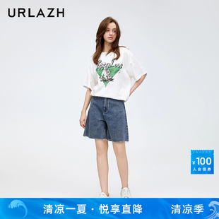 URLAZH有兰春季 女 新款 复古简约百搭宽松直筒纯棉休闲牛仔五分裤