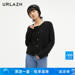 复古黑色气质针织开衫 URLAZH有兰新款 女IM3KJ09