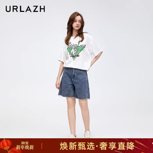 女 复古简约百搭宽松直筒纯棉休闲牛仔五分裤 URLAZH有兰春季 新款