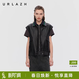 绵羊皮衣背心女 复古黑色休闲宽松假两件无袖 URLAZH有兰春季 新款