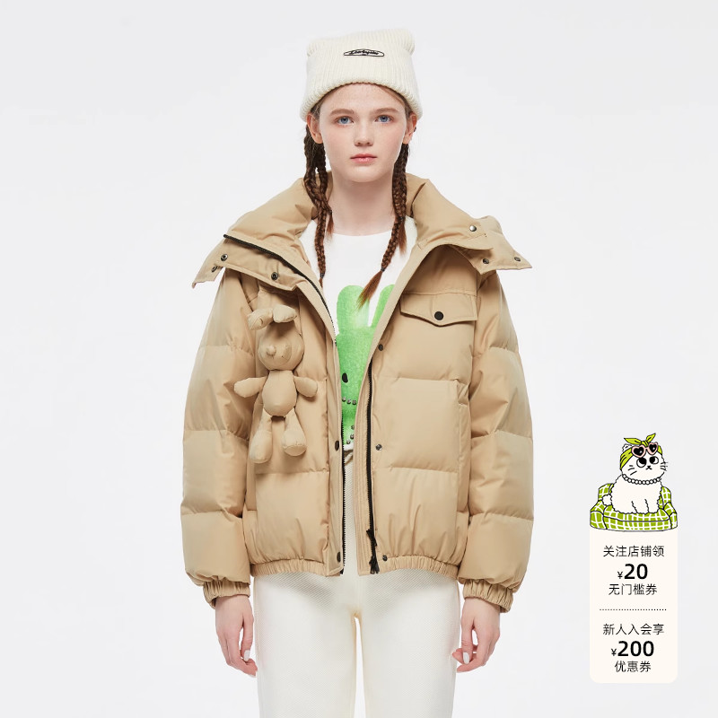有兰宽松复古连帽羽绒服