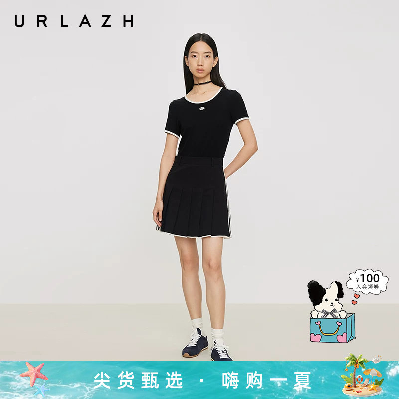 URLAZH有兰夏季新款气质百搭短裙黑色减龄少女活力网球百褶裙半裙