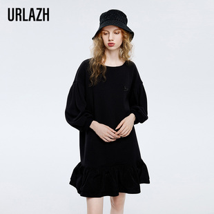商场同款 URLAZH有兰新款 复古洋气黑色气质连衣裙JM1DR12