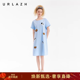 绣花蓝色短袖 气质百搭休闲宽松时尚 甜美连衣裙 新款 URLAZH有兰夏季