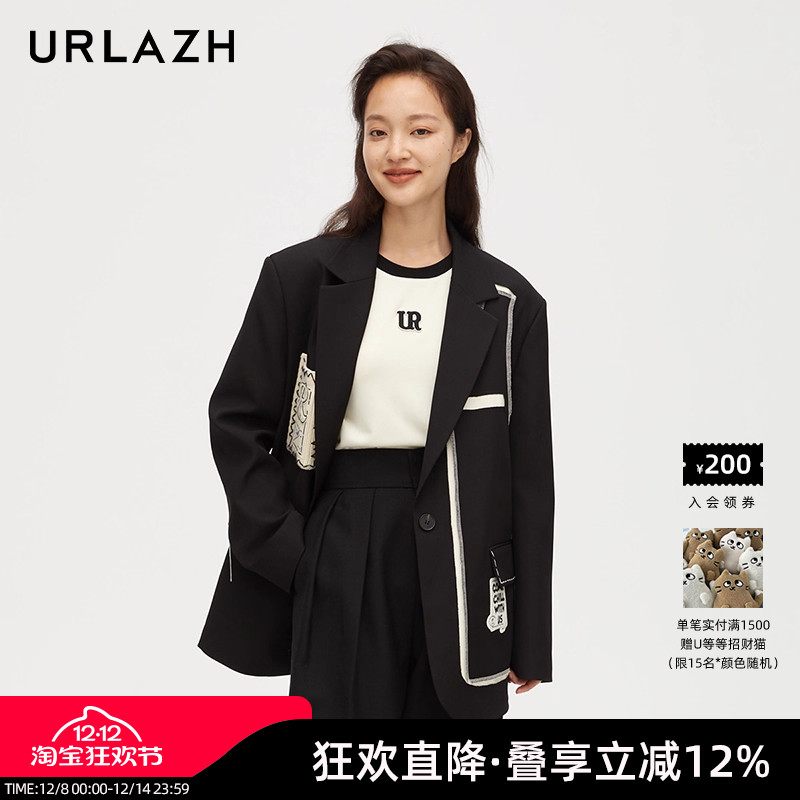 urlazh/有兰黑色休闲西装外套