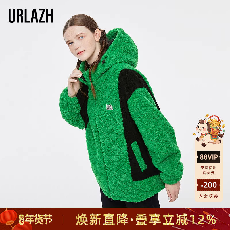 URLAZH有兰冬季新款复古洋气短款时尚气质休闲宽松长袖连帽外套女