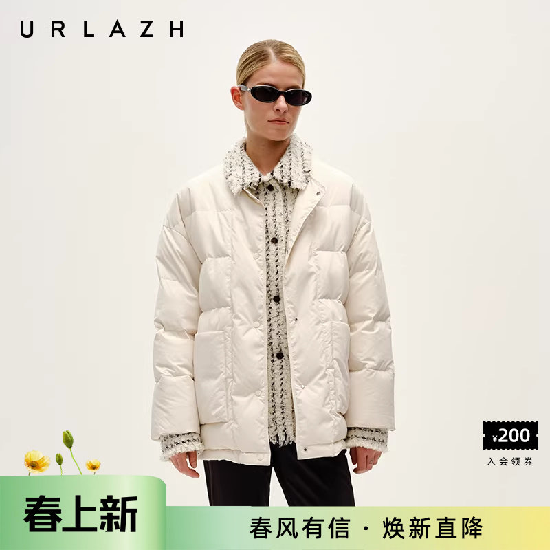 【90%鹅绒】URLAZH有兰冬季新款小香风假两件时尚宽松羽绒服外套