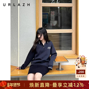 URLAZH有兰 X 原田治联名系列复古藏青polo领休闲宽松长袖卫衣女