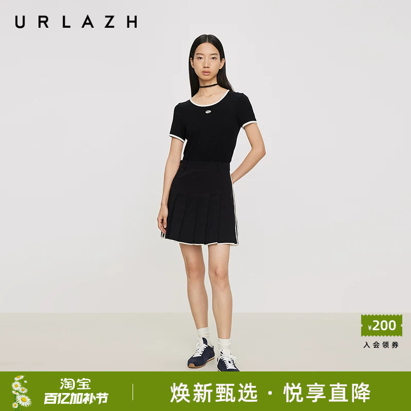 URLAZH有兰夏季新款气质百搭短裙黑色减龄少女活力网球百褶裙半裙
