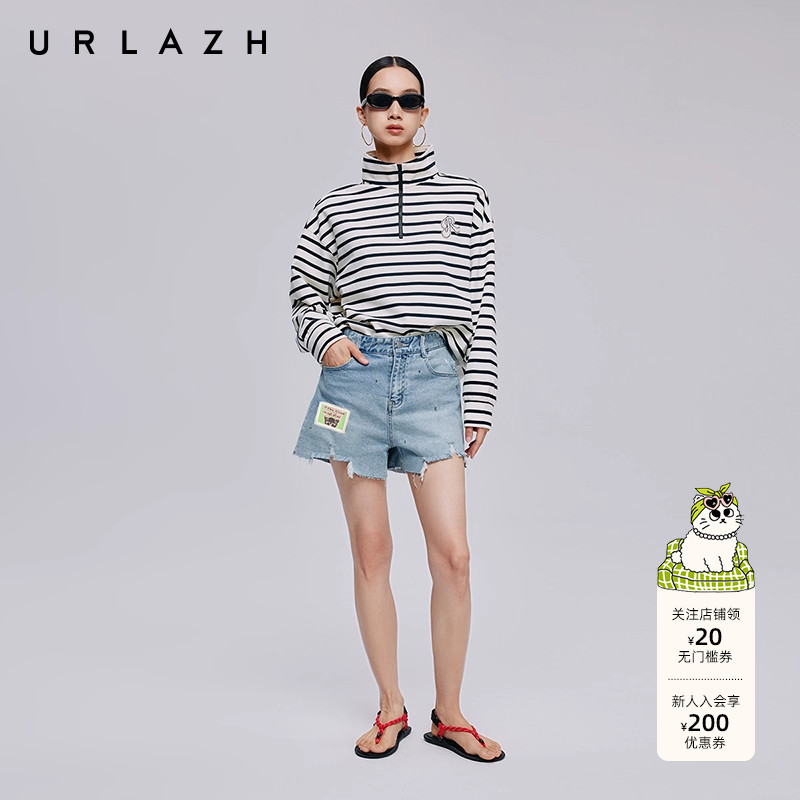 urlazh有兰复古潮不规则牛仔短裤