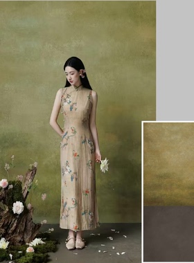 新中式复古国风旗袍背景纸黄色油画肌理民国风加厚无缝宣绒纸幕布