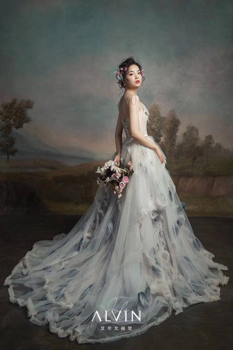 纯手绘油画背景帆布摄影背景布影楼民国风拍摄颗粒绘画无缝背景布