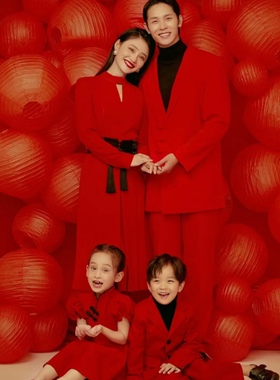 新中式大红灯笼亲子全家福无缝加厚油画帆布摄影背景红色喜庆647