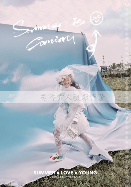 蓝天空软水洗绒布背景摄影背景布影楼写真拍摄婚纱个性无缝背景