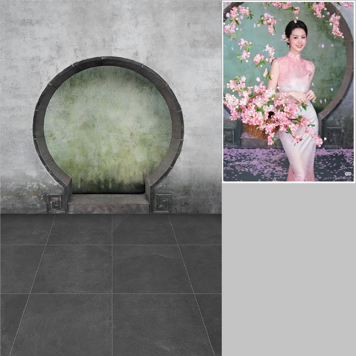 中式复古风背景布暗灰色摄影拍照背景布艺桃花春日少女写真油画纸