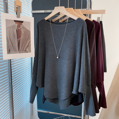 一字领毛衣女蝙蝠衫宽松针织衫潮
