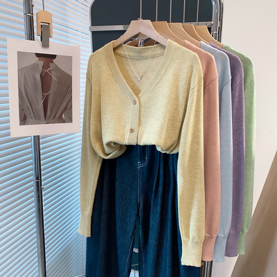 羊毛v领针织开衫宽松毛衣外套潮