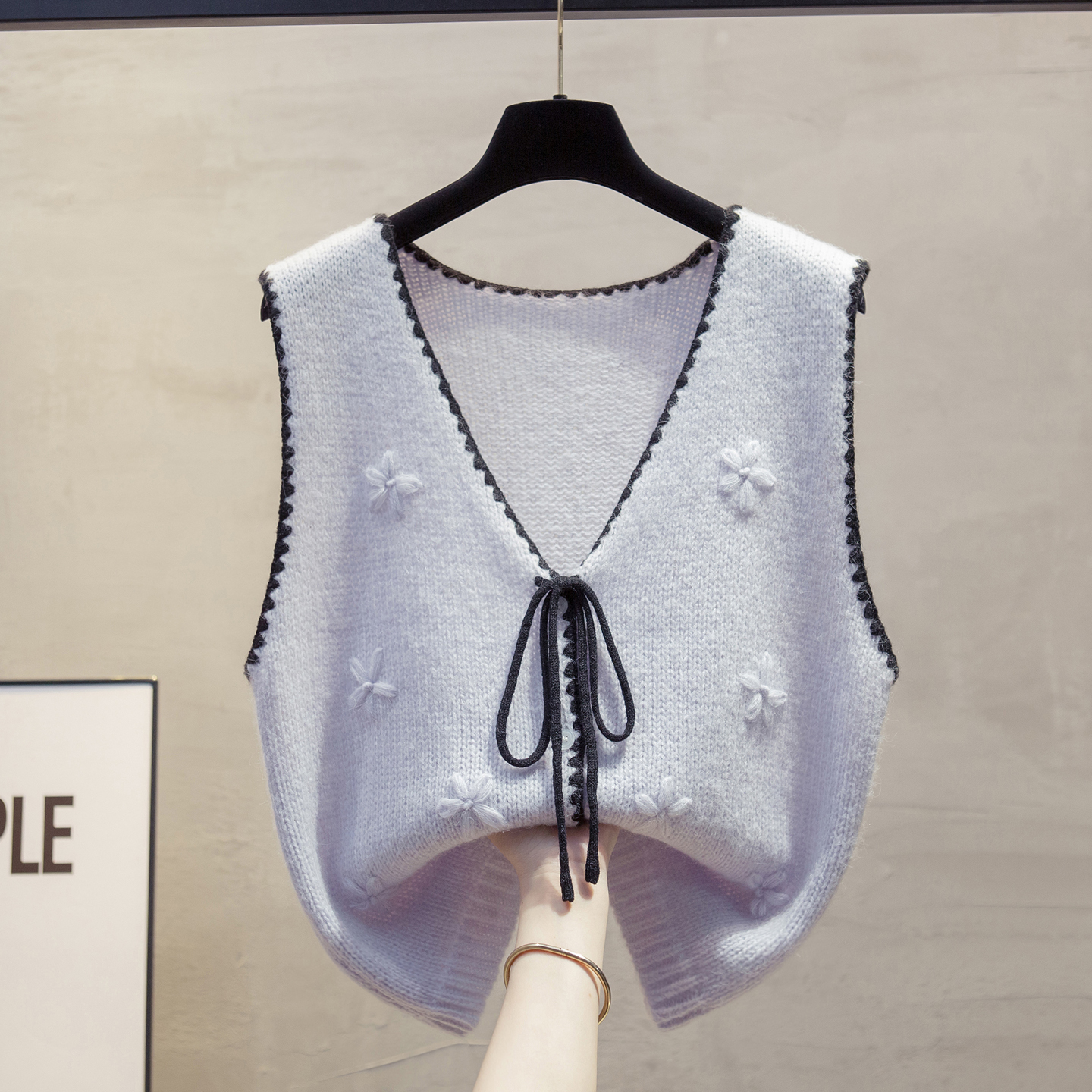 手工花开衫针织马甲女毛衣坎肩潮