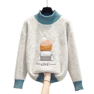 半高领水貂绒毛衣女打底衫2025秋冬新款宽松慵懒风针织衫加厚上衣