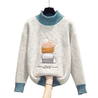 半高领打底衫外穿宽松水貂绒毛衣