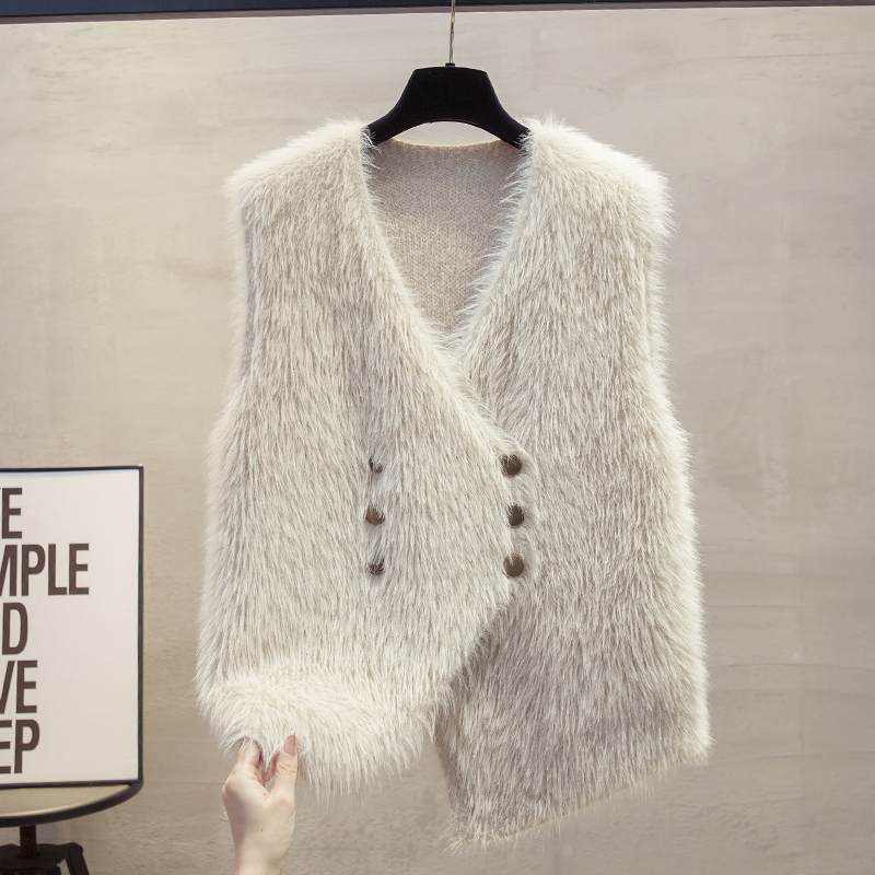 仿水貂绒开衫针织马甲女毛衣坎肩