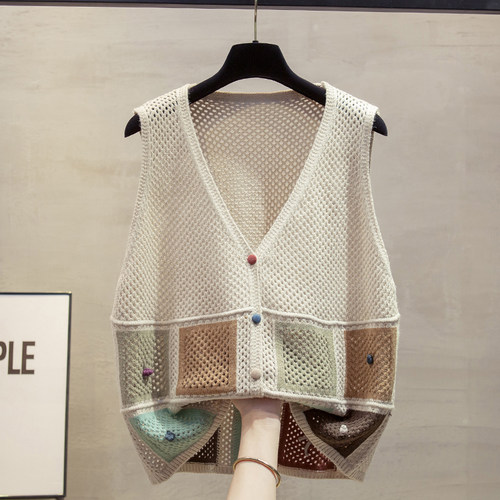 镂空针织开衫马甲v领毛衣坎肩潮