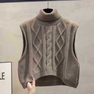 高领短款针织马甲背心女2025秋冬新款宽松外穿马夹麻花毛衣坎肩潮