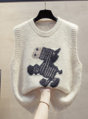 圆领针织马甲背心女2025秋冬新款宽松外穿马夹叠穿外搭毛衣坎肩潮