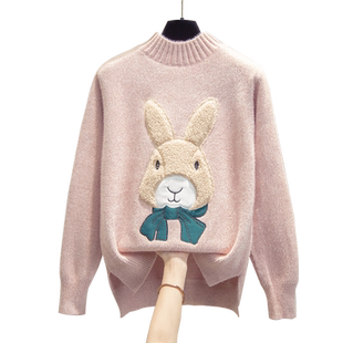 半高领水貂绒毛衣女加厚打底衫2025秋冬新款宽松针织衫内搭上衣潮