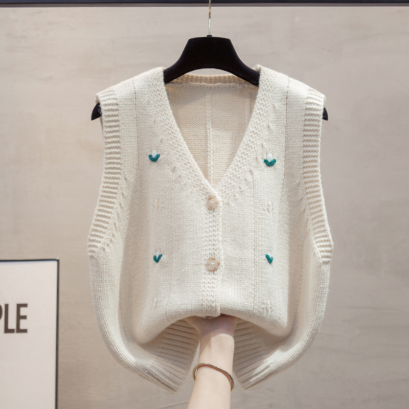 绣花开衫针织马甲背心女毛衣坎肩