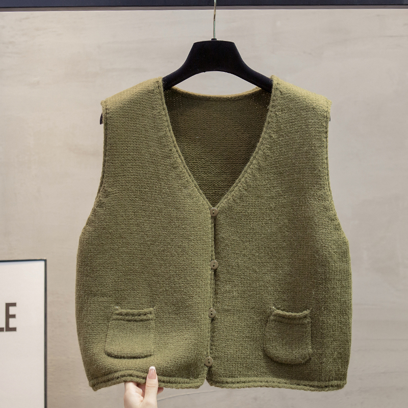 口袋开衫针织马甲背心女毛衣坎肩