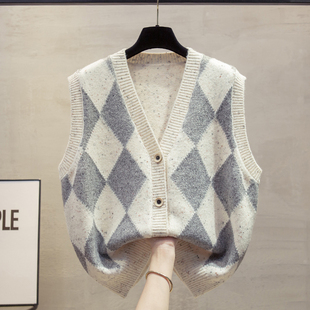 花纱v领开衫针织马甲背心女2025秋冬新款宽松外穿马夹毛衣坎肩潮