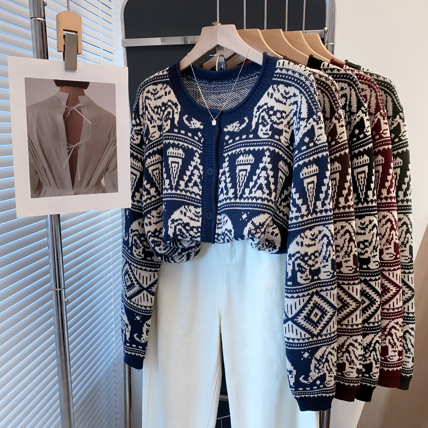 棉圆领毛衣外套宽松针织开衫上衣