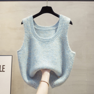 花纱u领针织马甲背心女2025秋冬新款宽松外穿马夹叠穿毛衣坎肩潮