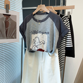 圆领针织衫 短袖 女2025夏装 插肩袖 新款 宽松慵懒风上衣薄款 t恤衫 潮