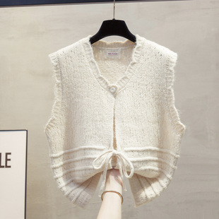 镂空头巾圆领针织开衫马甲背心女2025秋装新款马夹叠穿毛衣坎肩潮