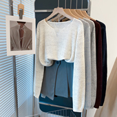 花纱流苏v领毛衣女套头2025秋冬新款 潮 宽松慵懒风上衣镂空针织衫