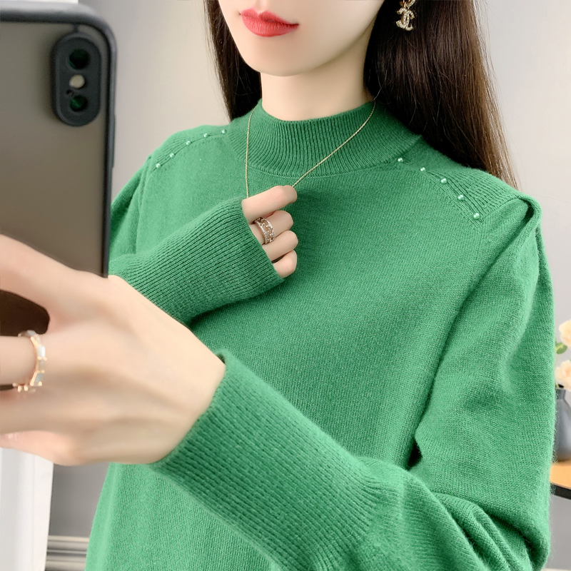 半高领宽松毛衣外穿钉珠针织衫潮