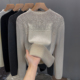 潮 烫钻蕾丝针织衫 一体绒半高领毛衣女加绒加厚打底衫 2025秋冬新款