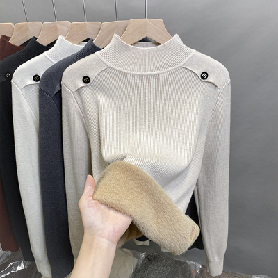 一体绒半高领毛衣加绒加厚打底衫