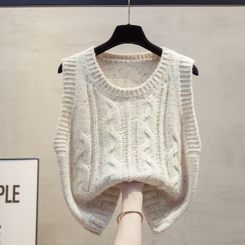 彩点羊毛粗棒针针织马甲毛衣坎肩
