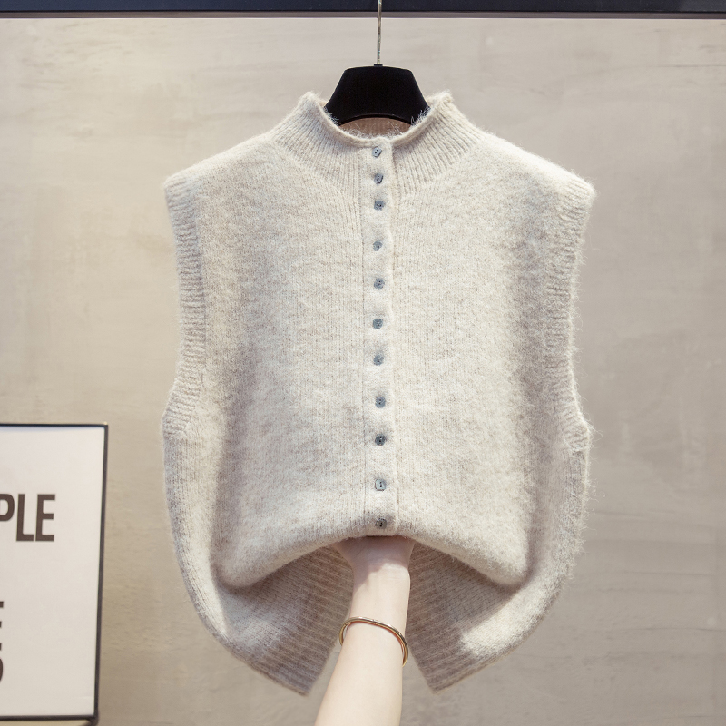 羊毛开衫半高领针织马甲毛衣坎肩
