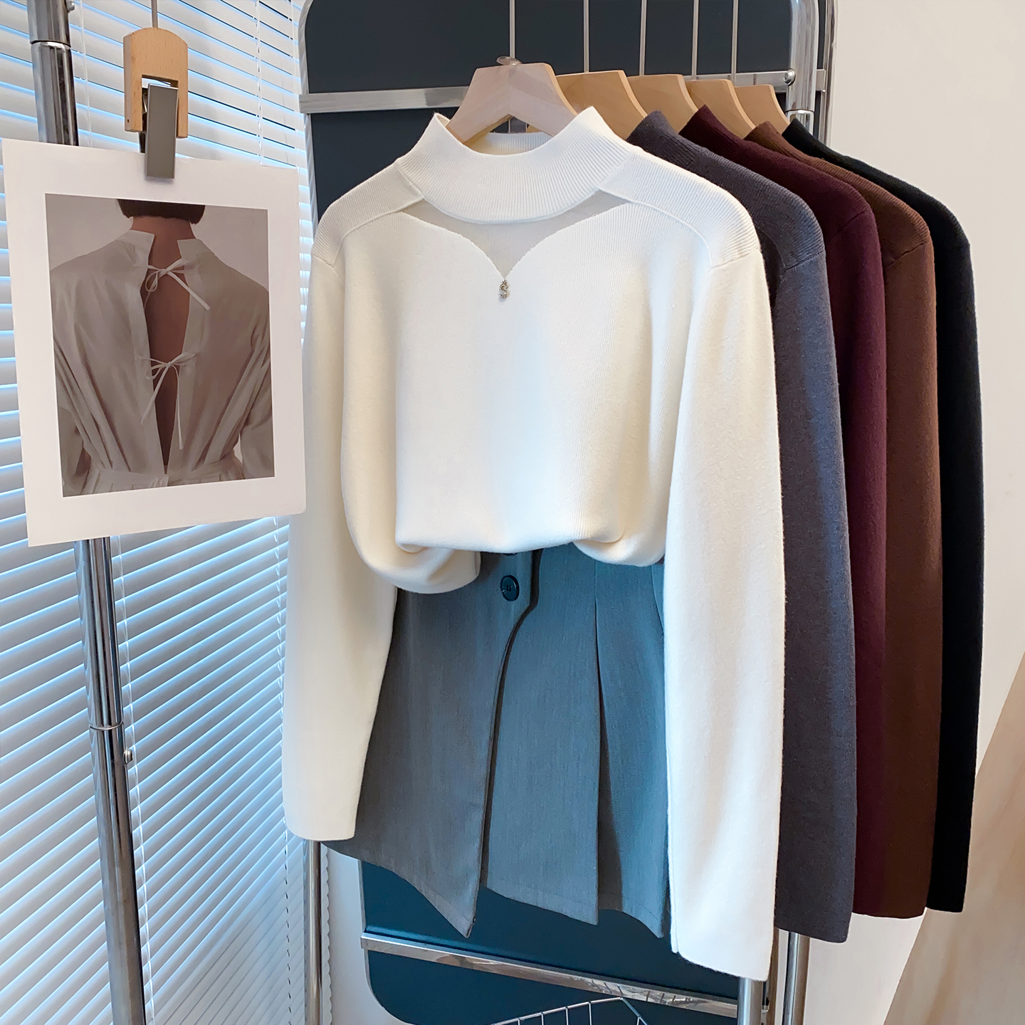 半高领毛衣女打底衫蕾丝针织衫潮